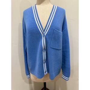 ALO Yoga Women's XS Tennis Club Sweater Knit Cardigan crystal CLear Blue
